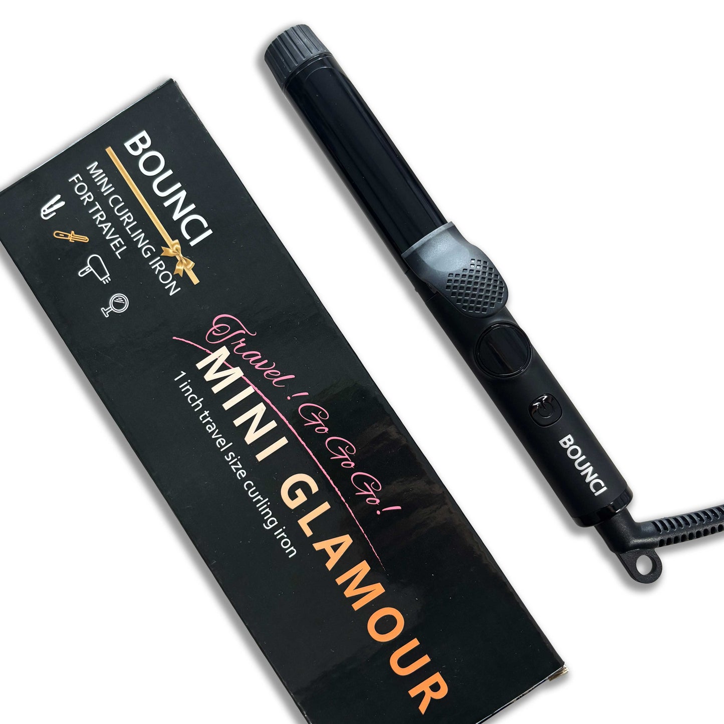 BOUNCI Travel Curling Iron 1 Inch, Dual Voltage, 5 Adjustable Temperatures, Black